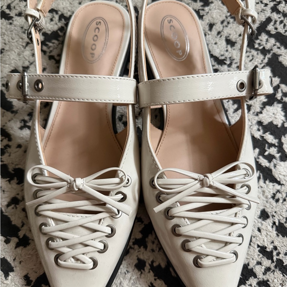 White corset Lace-Up Pointed Slingback Flats size 10 faux white patent leather